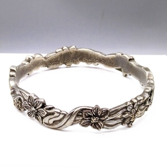 Vintage Floral Bangle, 1988 Seagull Pewter Canada, Stackable Wildflowers Bracele - Picture 2 of 6